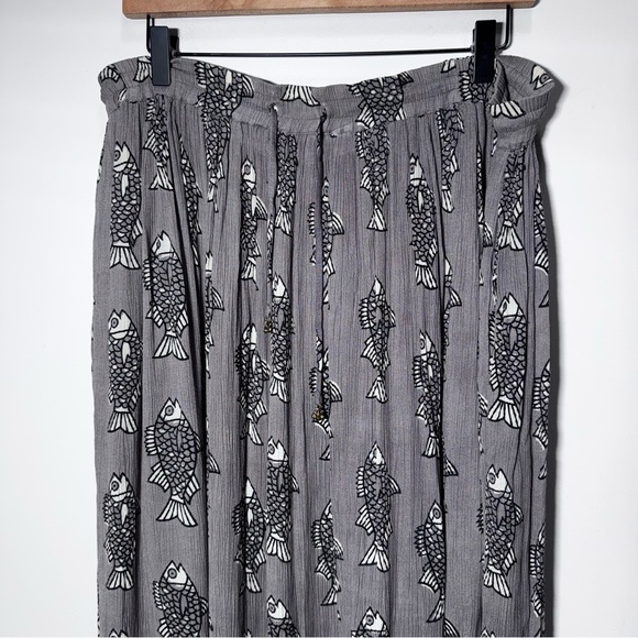 Vintage Chico's Broomstick Maxi Long Skirt Grey Black Fish One Size 90s Y2K - Picture 8 of 14